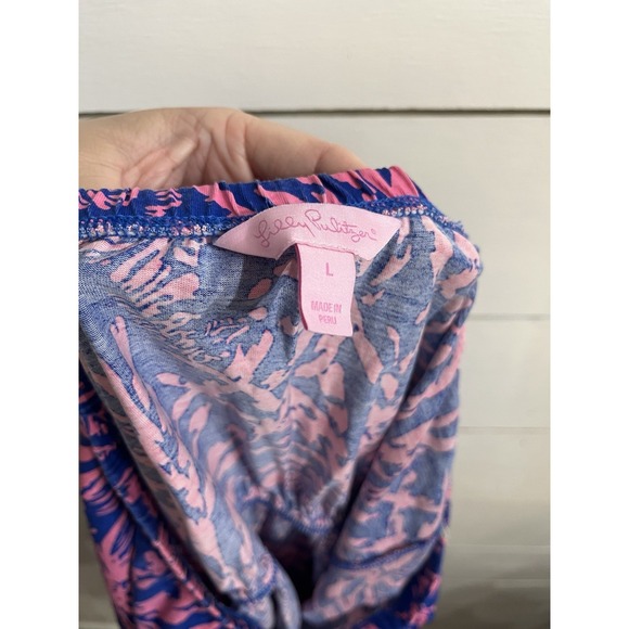 Lilly Pulitzer Windsor Strapless Mini Dress Pink Blue Zebra Pima Cotton Sz L - Picture 5 of 5